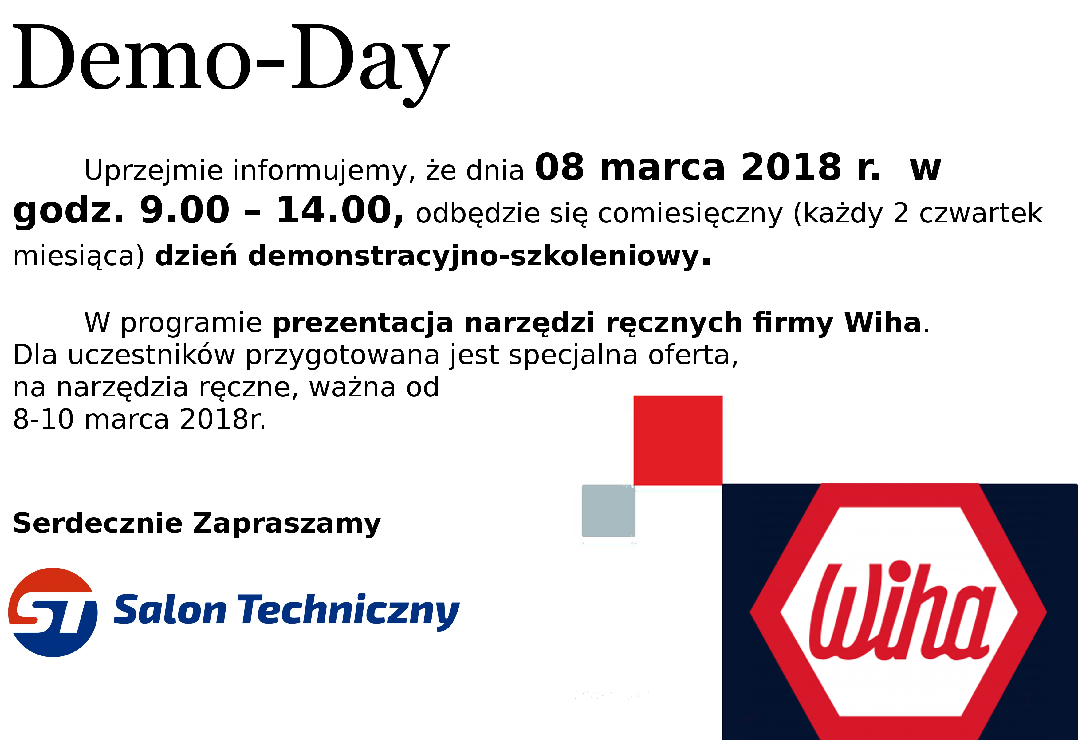 Demo-Day w Salonie Technicznym, Kraków, 08.03.2018r. godz. 9-14 